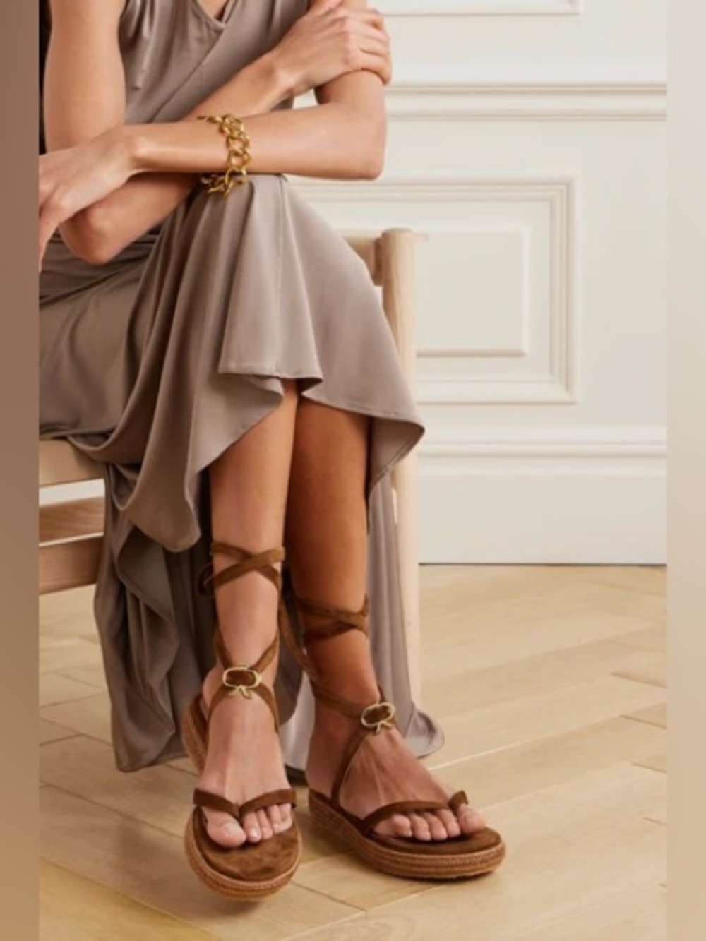 Gianvito Rossi Yasmine Embellished Raffia-Trimmed Suede Sandals